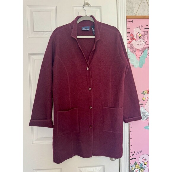 Crazy Horse 100% Wool Burgundy Large Womens Cardigan Red  Pockets - Picture 6 of 10